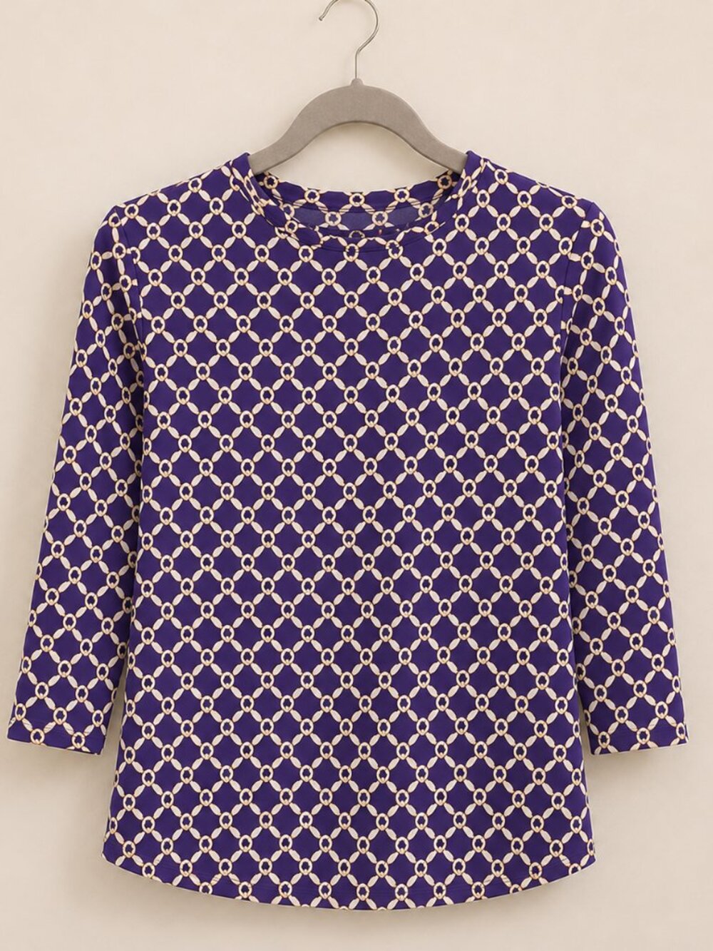 J. McLaughlin Catalina Cloth Equestrian Shirt L Purple Gold Chain Link Stretch
